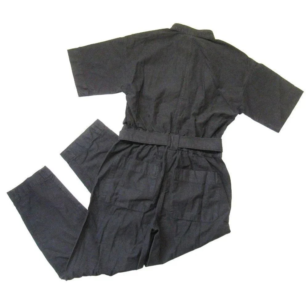 NWT Everlane The Fatigue Short-Sleeve Jumpsuit in Black Belted Cotton Utility 00